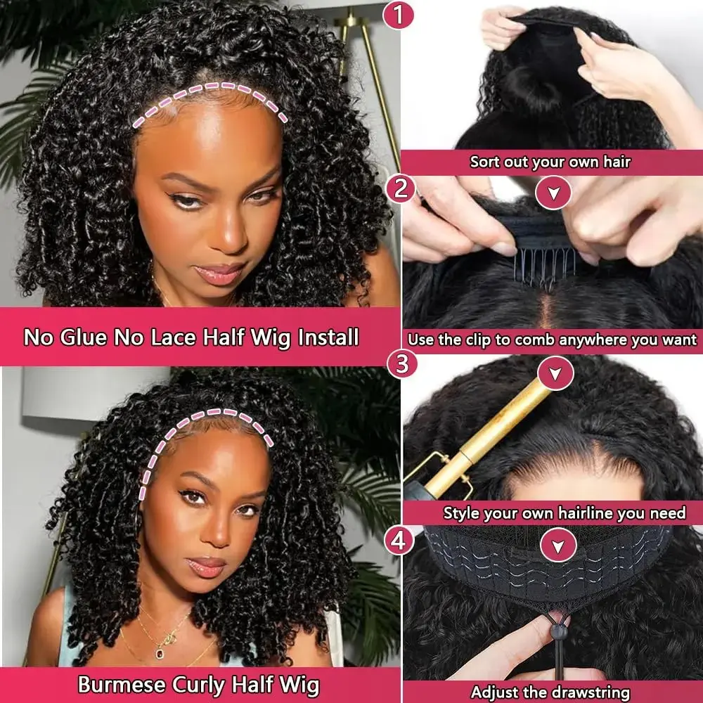 Yilike Burmese Curly Drawstring Half Wig Human Hair 200  display picture 1