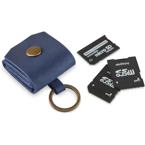 Leather SD Card Holder Keychain, SD Card Case Key Fob, Micro SD Card Holder Organizer, SD Card Storage Case, Memory Card Case Cover, Travel Memory Card Case (Blue)