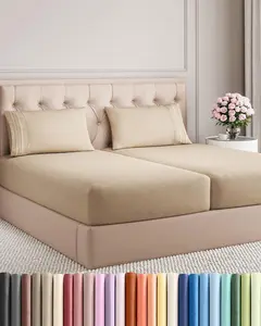 Beamly Split King Size 5-Piece Sheet Set - Oeko-Tex Cream Bedding - Comfy, Breathable, Cooling, Soft, Wrinkle-Free, Deep-Pocket, Easy-Fit Hotel Luxury Sheets for Adults