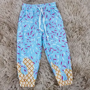 blue ice cream drip printed bottoms functional drawstring kids  boys pants