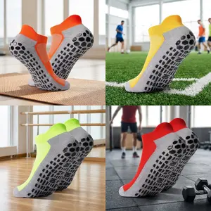 Men's Non-Slip Grips Socks for Yoga Pilates Gym - Anti-Skid Athletic Ankle Socks with Thick Cushioning, 4 Pairs Pack for Home Workout, Sports, Fitness, Comfortable Breathable Performance Socks