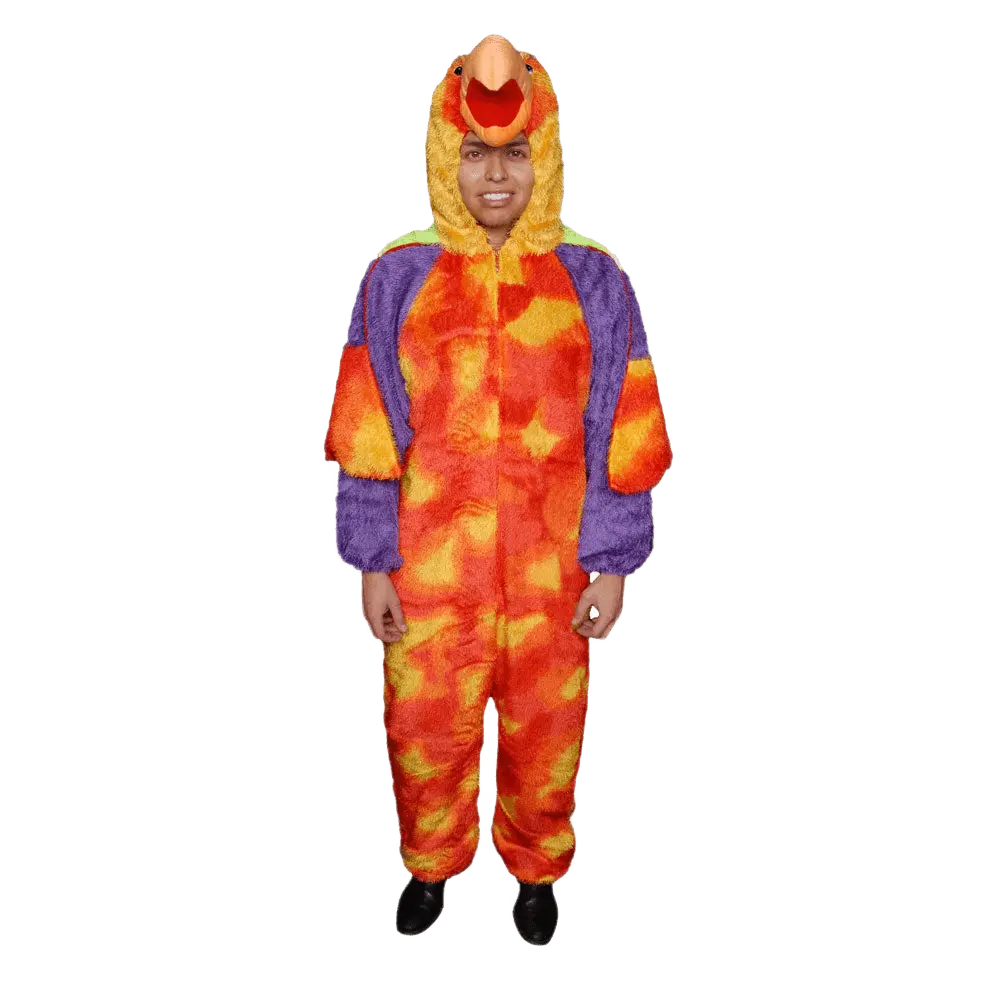 Parrot Costume For Adults | Colorful Jumpsuit with Attached Hood & Beak | Funny Bird Outfit for Halloween, Parties & Cosplay | One Size Fits Most -  Menswear