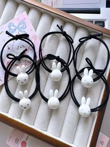 6pcs Cute Miffy Rabbit Hair Ties, High Elasticity Rubber Bands for Women, Sweet Cartoon Design, No Damage Ponytail Hairstyle Accessories