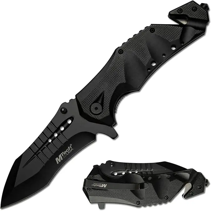 MTech USA MT-A845BK Stainless Steel Folding Pocket Knife - 5" Closed, 3.75-inch Blade Length, 3.5 mm Black Blade, Thumb Stud, Pocket Clip, Outdoor EDC Tools, Precision Camping Tool, Hiking/Fishing Gear