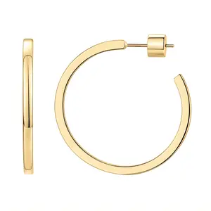 PAVOI 14K Gold Plated Thin Square Edge Open Hoop Earrings for Women - Leightweight  Diameter Hoops