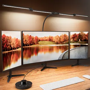 LED Desk Lamp with Clamp, 24W Ultra Architect Desk Lamp for Home Office, Stepless Dimming & Adjustable Gooseneck, Eye-Caring Light with USB Adapter for Reading, Study, Multi-Screen Setup (Black)