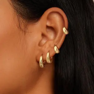 Loyalove 4 Pairs Small Chunky Huggie Hoop Earrings for Women - Dainty Gold Hypoallergenic Lightweight Stack Earring Sets for Multiple Piercing Trendy Jewelry