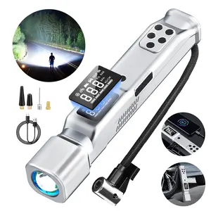 [US Warehouse] 3-in-1 Cordless Air Compressor & LED Flashlight: Portable Tire Inflator with Digital Display, USB Rechargeable Large Capacity Battery for Car Tires, Motorcycles, Bikes, Emergency Tools, Outdoor Camping, Hiking.