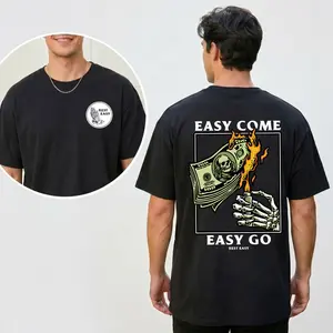 Comfort Colors Easy Come Easy Go Graphic T-Shirt, Skeleton Money Burning Graphic Tee, Vintage Streetwear Shirt, Trendy Casual Unisex Apparel