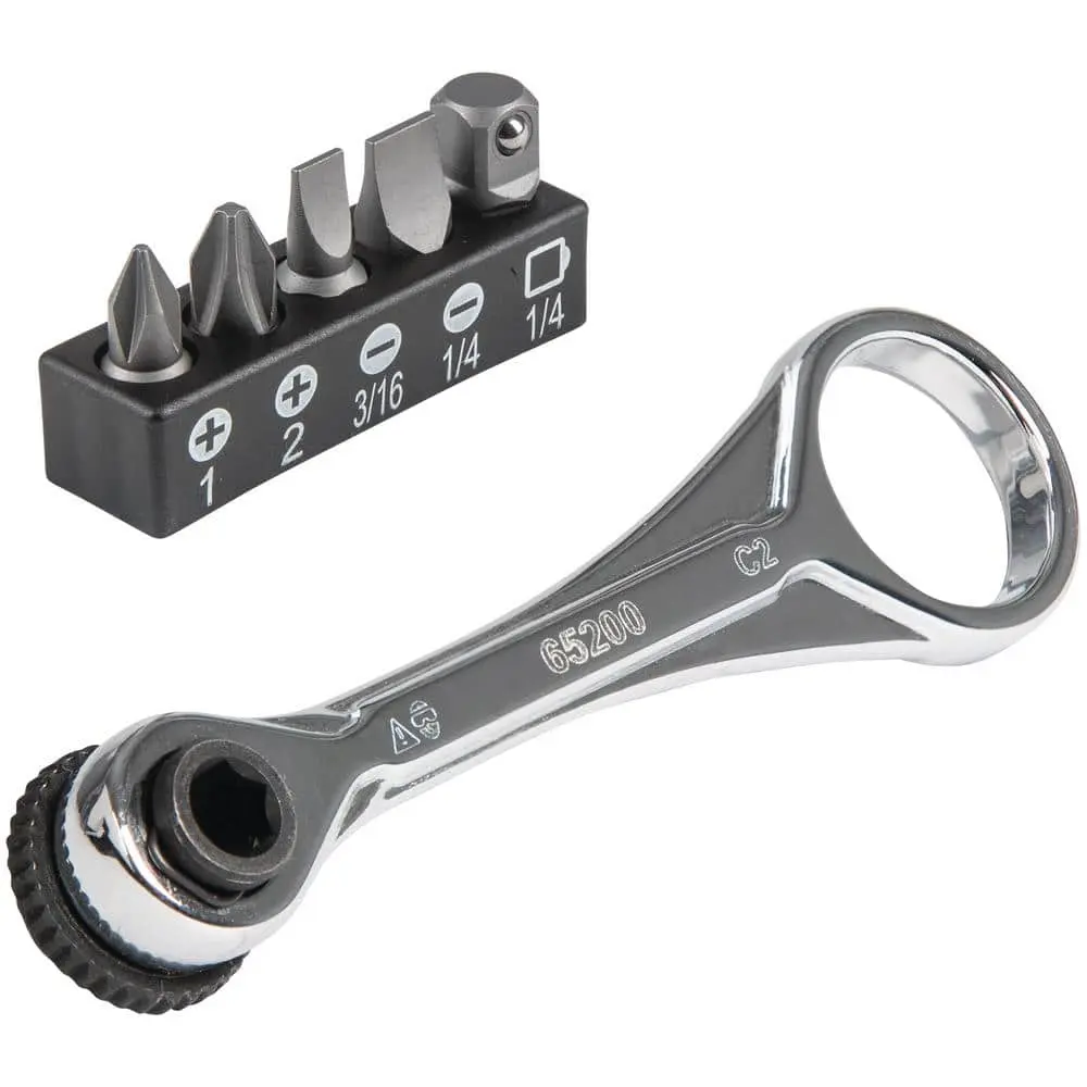 1/4 in. Drive Electrician's Mini Ratchet with Screwdriver Bits and Adapter