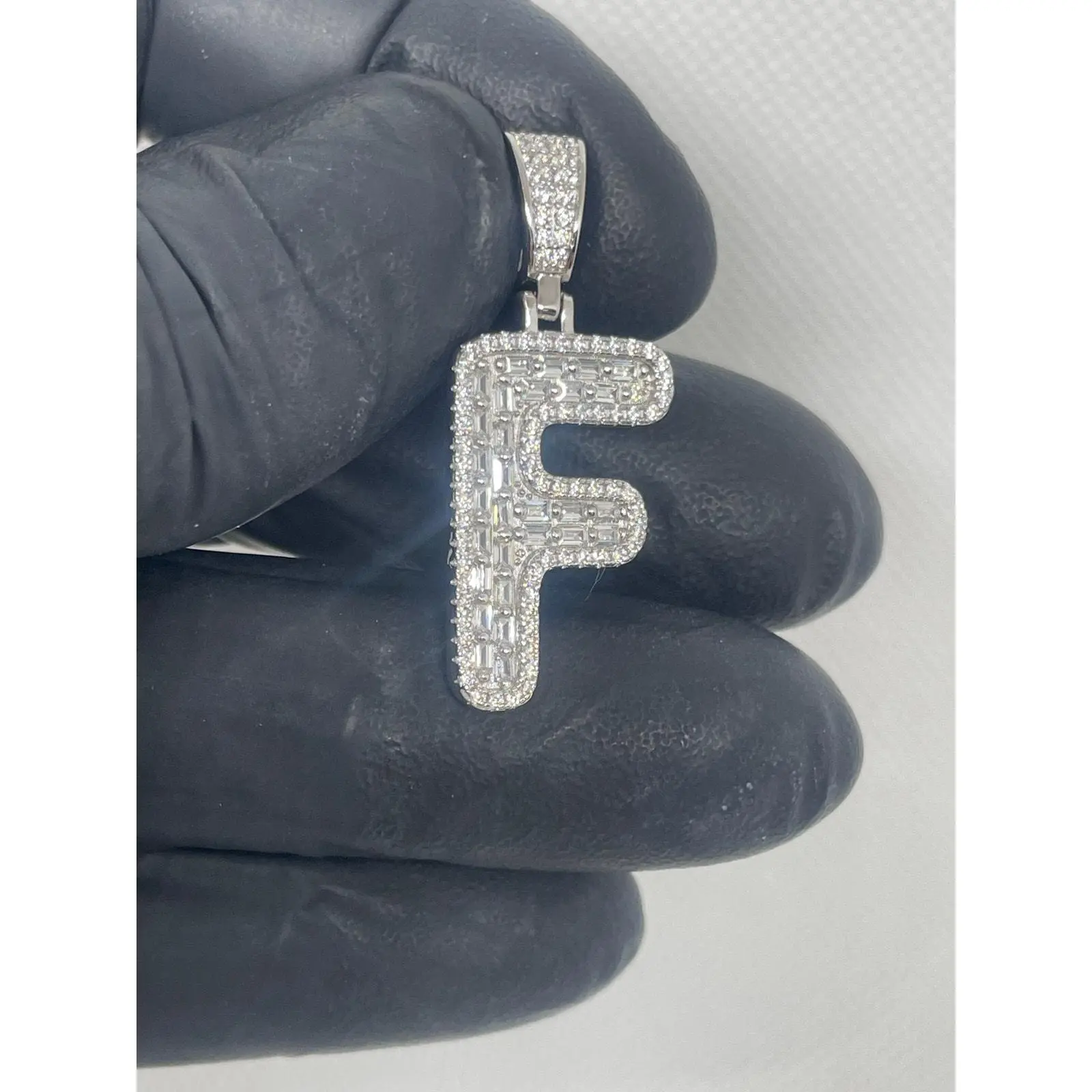 925 Silver Iced out F Pendant