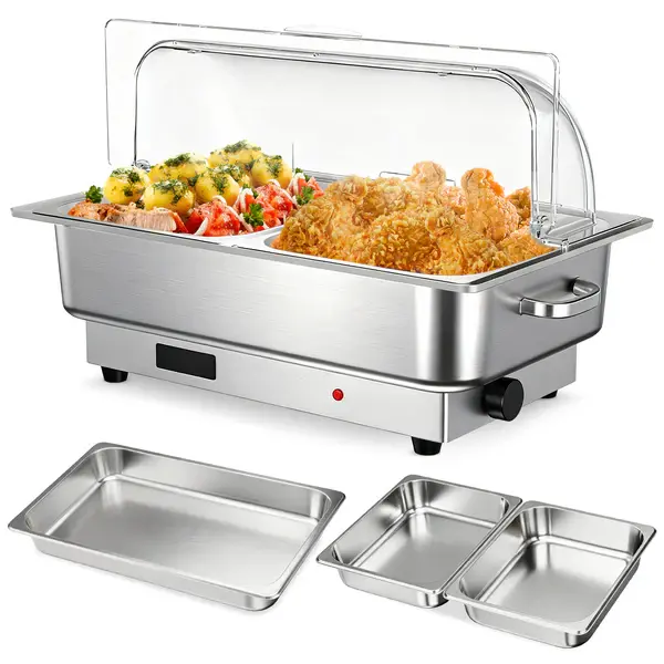 [FLASH SALE] Garvee 9.5QT(1x1/1+ 2x1/2Pan)Electric Chafing Dish with Temperature Control, Stainless Steel Buffet Servers and Warmers, Electric Chafing Dish Set with Temperature Control for Catering