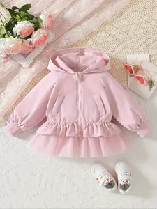 Baby Girl Lace Trim Coat, baby clothes girl, Sweet Spring & Fall Outerwear, Fitted Casual Style, Perfect for Outdoors, Valentine's Day Gift