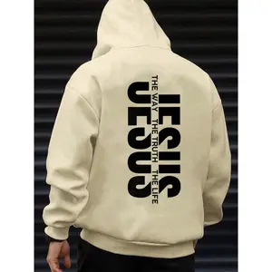 Men's Jesus The Way The Truth The Life Letter Print Hoodie, Regular Fit Casual Long Sleeve  Hooded Sweatshirt for Daily Wear, Men's Clothes for Fall & Winter cape let bee polo bundle eugene emo clothes new york outfit good graphic tees quarter zip