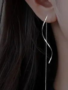 K-style Wavy Ear Line for Women, Elegant Long Earrings, New Trend 2026, Fashionable 18K Gold, Face-Slimming, Luxurious, Perfect for Dates