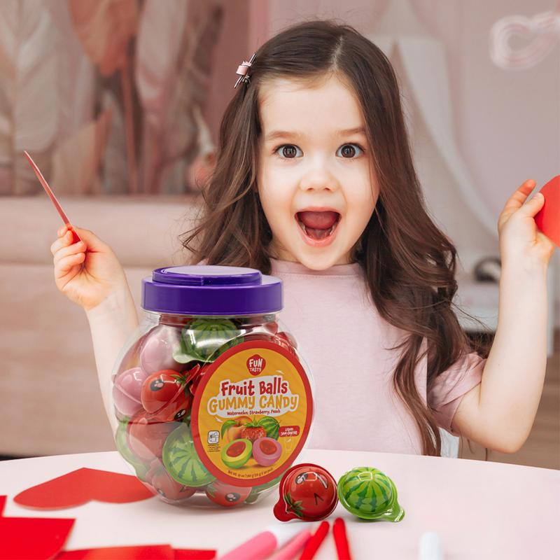Fruit Gummy Balls Mix - 19 Ounce Jar (30 Count) - Jelly Filled Gummies - Individually Wrapped Gummy Candy - Watermelon, Strawberry, Peach - Candy for Goody Bags by Funtasty