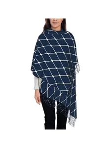 1 piece Blue Skies Diagonal Grid Muffler Autumn Winter Multifunction With Tassel Birthday Hijab Stoles