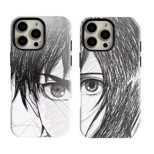 Attack on Titan Eren & Mikasa Sketch Style Couple Phone Case for iPhone 17 16 15 14 13 12 11 Pro Air Plus ProMax and Samsung Galaxy S26 Plus Ultra S25 S24 S23 S22 anti drop and phone case