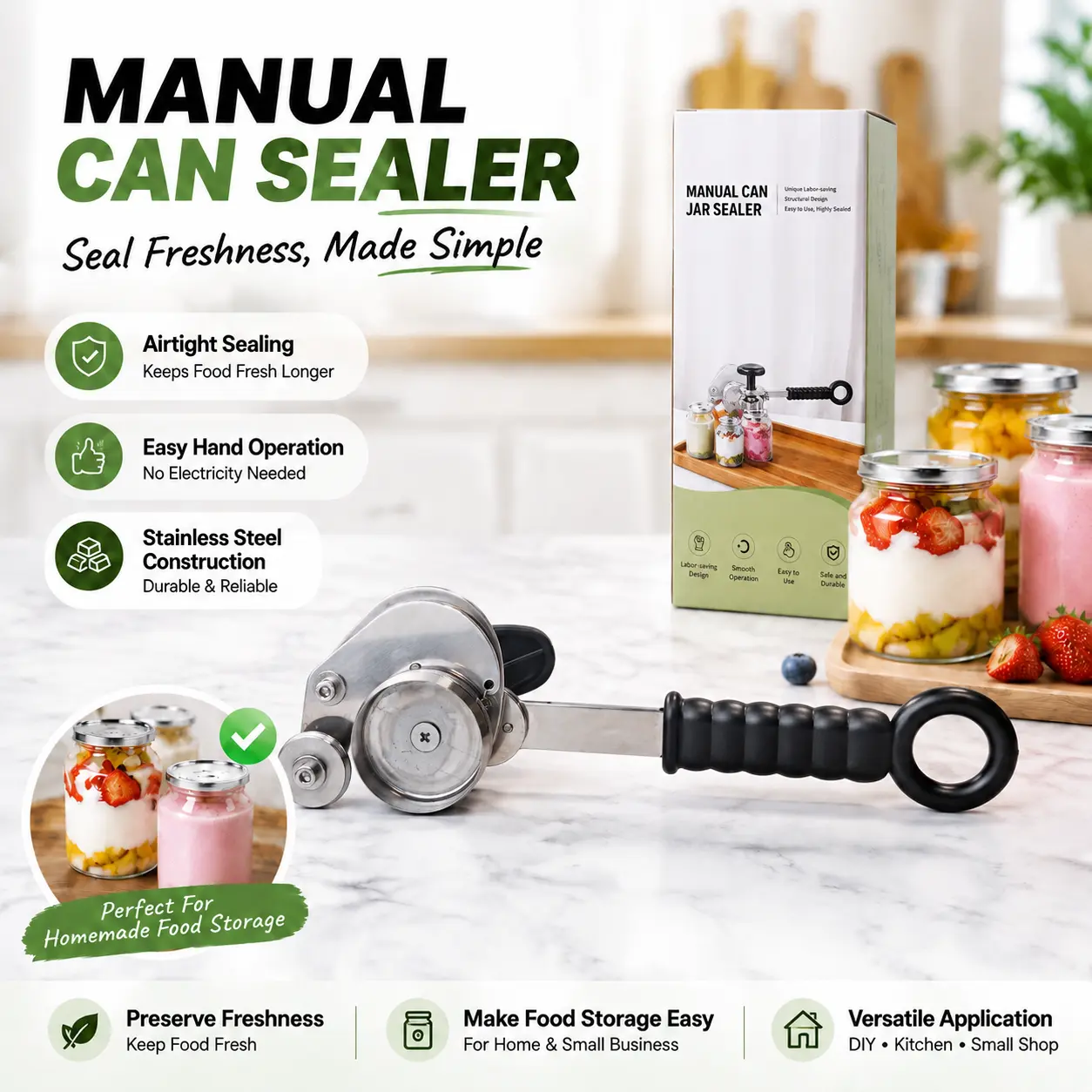 Semi-manual can sealing machine Pro - Portable stainless steel kitchen sealing tool, household equipment for sealing soda fruit juice milk tea, semi-automatic sealing machine, food and snack storage sealing device