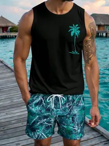 2026 Trending Men's Minimalist Palm Tree Graphic Sleeveless Tank Top, One Piece Multiple Ways, Relaxed Fit Breathable Sleeveless Shirt, Soft Moisture-Wicking Summer Top for Gym, Beach, Casual Daily & Vacation Outfits