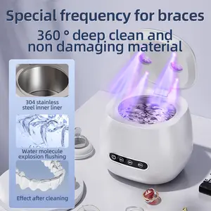Ultrasonic Cleaner - 24W 45kHz Retainer Cleaner Machine Dental Cleaning Pod for Dentures, Mouth Guard, Night Guard, Toothbrush Heads, Jewelry with 3 Modes & 160ML Capacity Home Bathroom Sterilizer Wireless