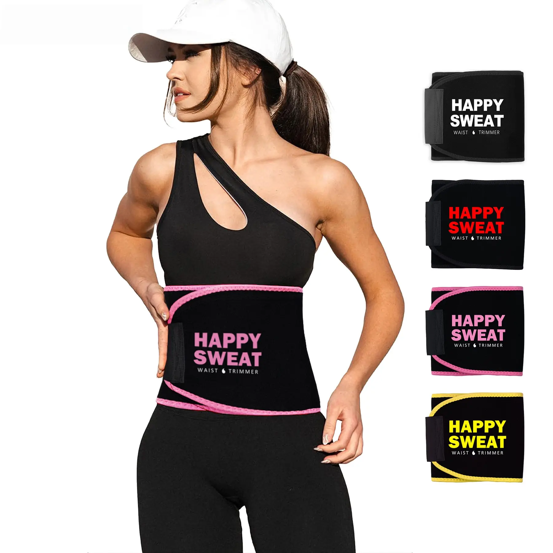 Happy Sweat Waist Trimmer - Adjustable Waist Trainer for Women, Black with Pink Accents, Ideal for Fitness and Exercise