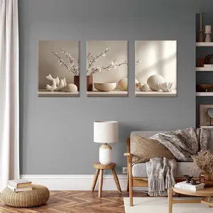 3-piece framed natural decorative wall art set, minimalist sculpture canvas decorative poster, botanical illustration art print, earth-tone wall art, modern wall decoration, vintage poster, home decor, suitable for living room and bedroom