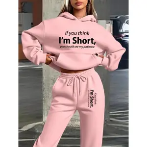 Women’s hooded sweatshirt set with an eye-catching text print design, suitable for autumn and winter as casual everyday wear, providing daily comfort.