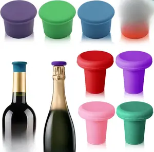 8 PCS MultiColor Silicone Wine Stoppers Reusable Airtight Sealed Food Grade Material Colorful Kitchen Utensils for Wine Champagne Beer Bottles
