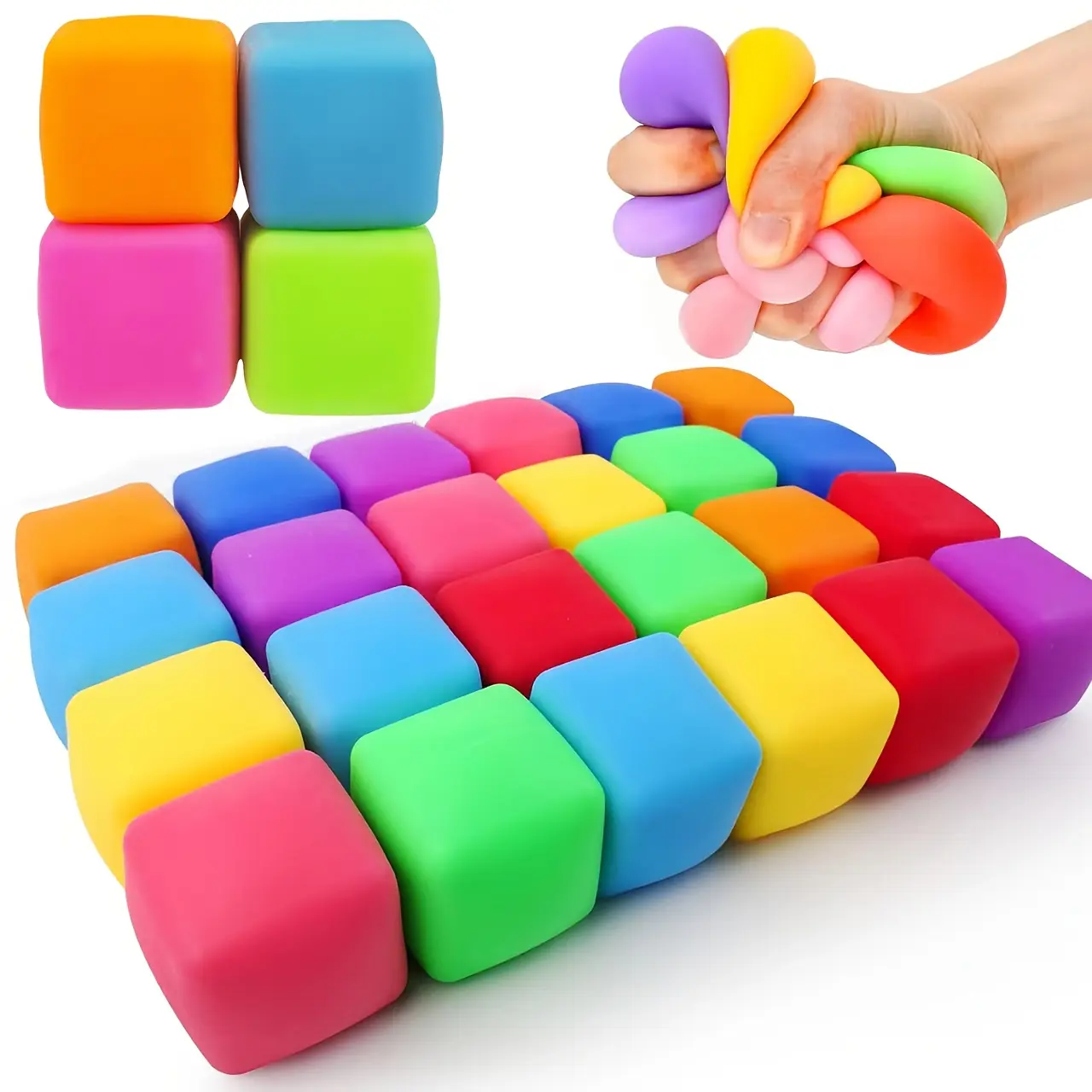 Ultra-Soft Slow-Rebound Rubber Ball Squishy Kneading Balls, Square Set Design, 4/7-Piece Sets, Ideal for Desktop & Sensory Play