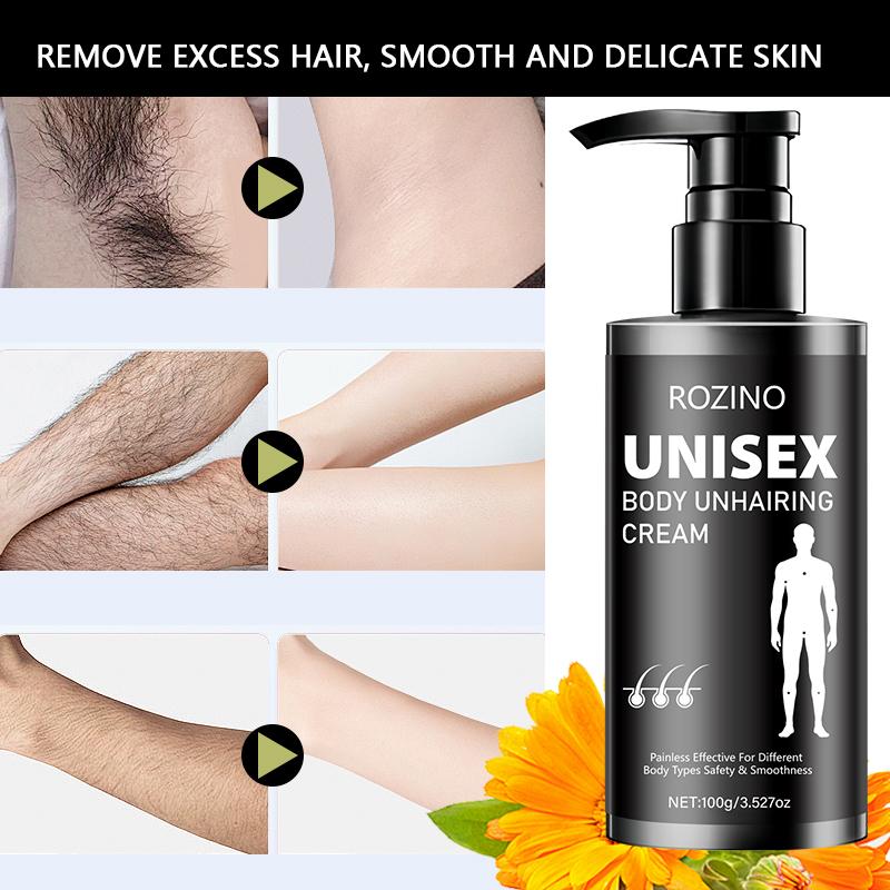 Rozino Body Hair Removal Cream 100g, Black Push Tube, Easy Apply for All Skin Types