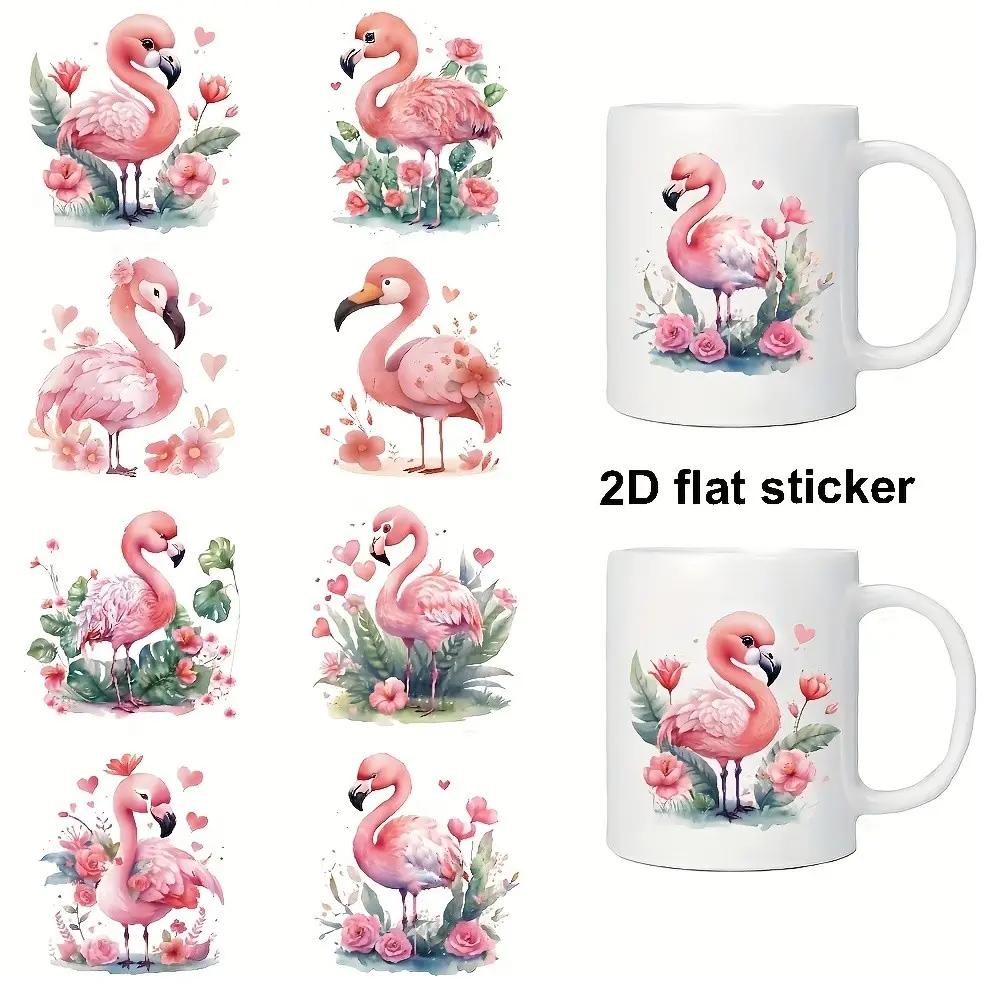 8pcs 2D Flat Stickers Featuring Cute Flamingos, Made of Vinyl, Suitable for Decorating Motorcycles, Trucks, Suvs, Stationery, Notebooks, Laptops, Phones, Water Bottles, Cups, Luggage, Desktops, Projects, And Other Smooth Surfaces