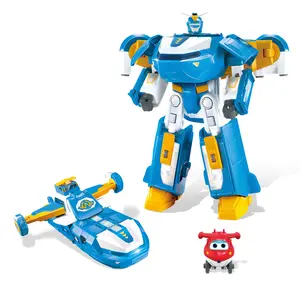 Super Wings 3-in-1 World Aircraft Transforming Robot with Light and Sound Effects, with a 2‘’ Transformable Robot Jett, Transformable Toy Role Play Toys for Kids, Gifts for Boys & Girls Age 3+ Blue
