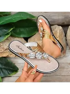 Women’s Floral Flip Flop Sandals Summer Beach Thong Sandals Rhinestone Flower Decor Casual Slip On Lightweight Comfort Slippers Non Slip Flat Sandals Soft Cushion Footbed Outdoor Indoor Walking Shoes Vacation Travel Everyday Wear Stylish Trendy Sandals