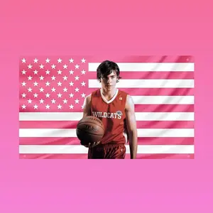 Zac Efron Flag, 2000s Teen Heartthrob Aesthetic Pink American Flag, Varsity Hot Guy Wall Tapestry, Y2K Room & Dorm Decor