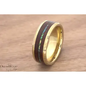 Koa Wood Abalone ring - Gold Tungsten