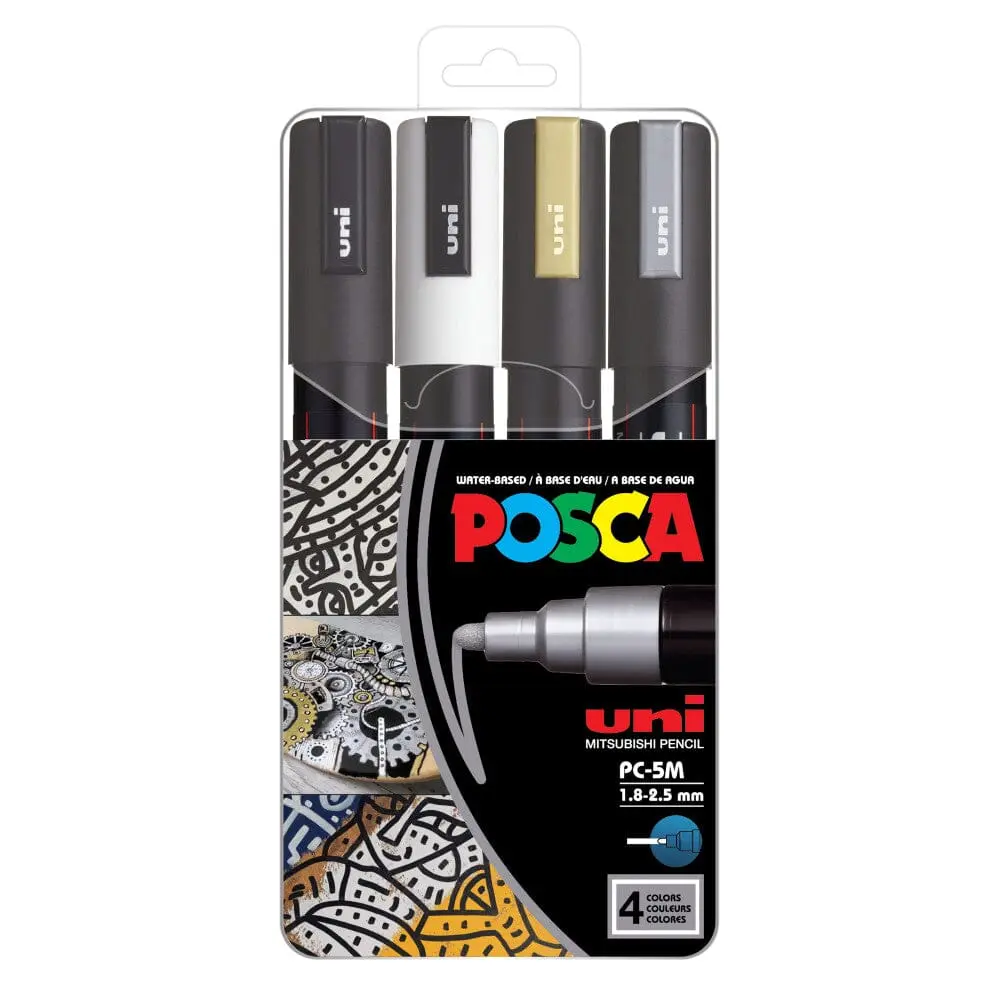 Uni Posca 5M Medium Paint Marker Set, 4pk
