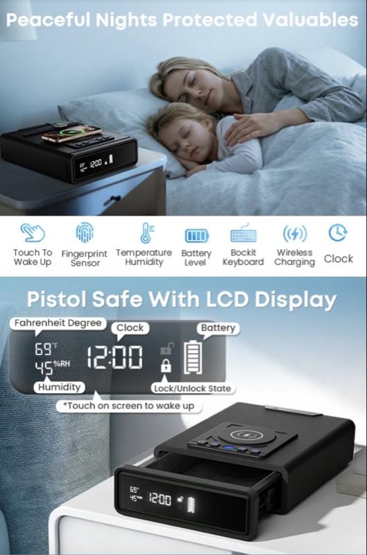 Smart Safe 3 Quick Access with Alarm Clock Heavy Duty Anti-Theft Money Box for Home Security Bedside Drawer Safe for Table Closet