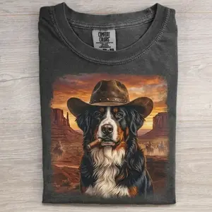 Bernese Mountain Cowboy T-shirt, Vintage 90s Dog Meme Graphic Tee, Animal Lover Shirt, Unisex Fit Design, Gift for Men and Women