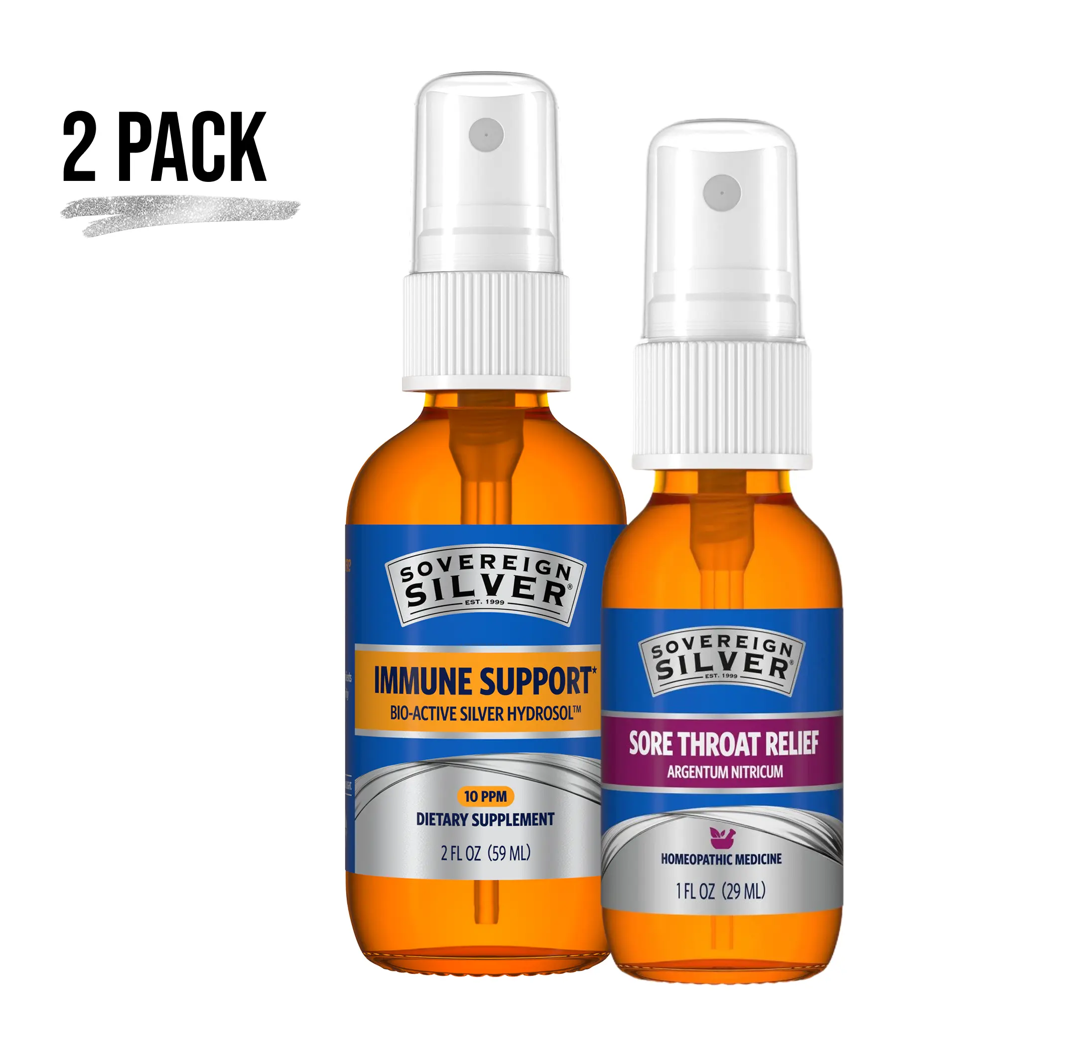 Sovereign Silver Immune Support Fine Mist Spray and Sore Throat Relief Spray Bundle