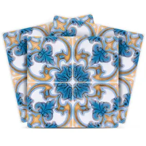 360 Stand 12x12 in. Glossy Teal Taupe Arabesque Vinyl Colorful Decorative Tiles Stickers, Removable Peel & Stick Wall Stickers for Kitchen Home Decor