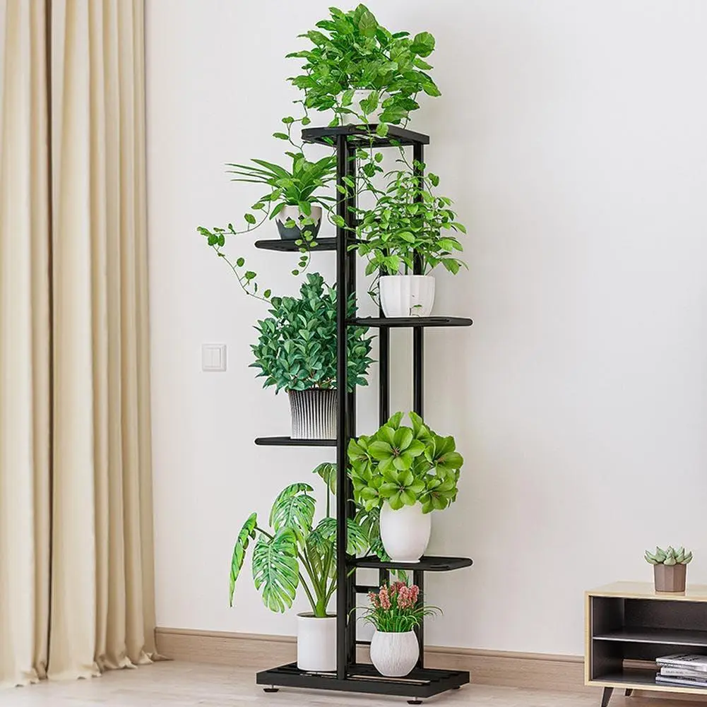Plant Stand with 6 Levels, Metal Flower Shelf, Plant Shelf, Multi-Tier Flower Stand, Flower Bench, Flower Stairs, Plant Stairs, Standing Shelf for Indoor, Garden, Balcony Decoration, Dark Grey