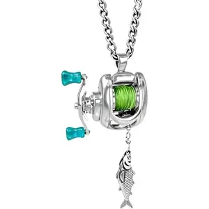 Rotating Mini Fishing Reel Necklace, Functional Movable Line Guide Pendant, Unique Jewelry Gift for Fishermen Anglers