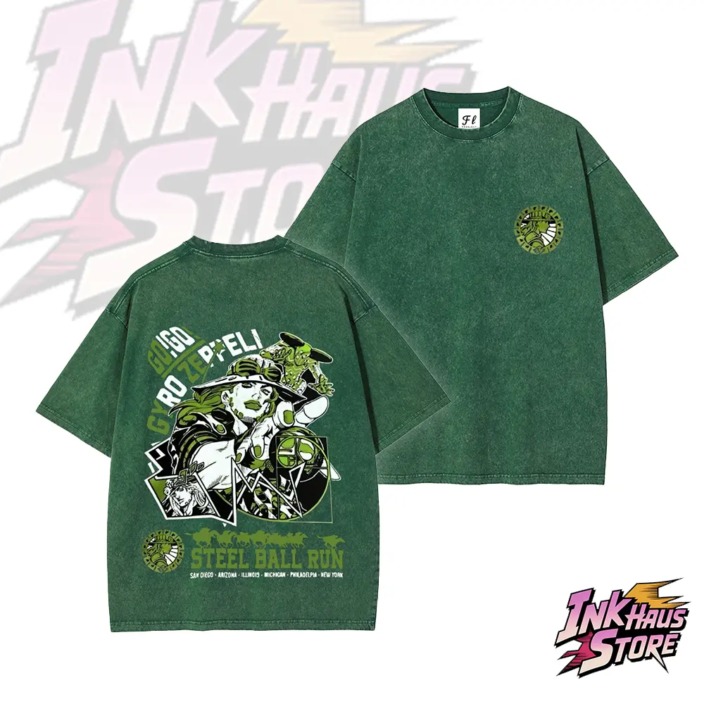 SBR | Gyro Unleashes the Steel Ball--Short Sleeve Cotton Unisex Retro wash Tee