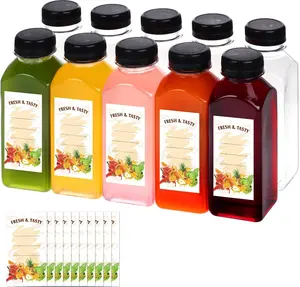 10pcs 12oz Empty Plastic Juice Bottles with Caps, Plastic Water Bottles with Lids, Reusable Clear Bulk Beverage Containers for Juice, Milk and Other Beverages