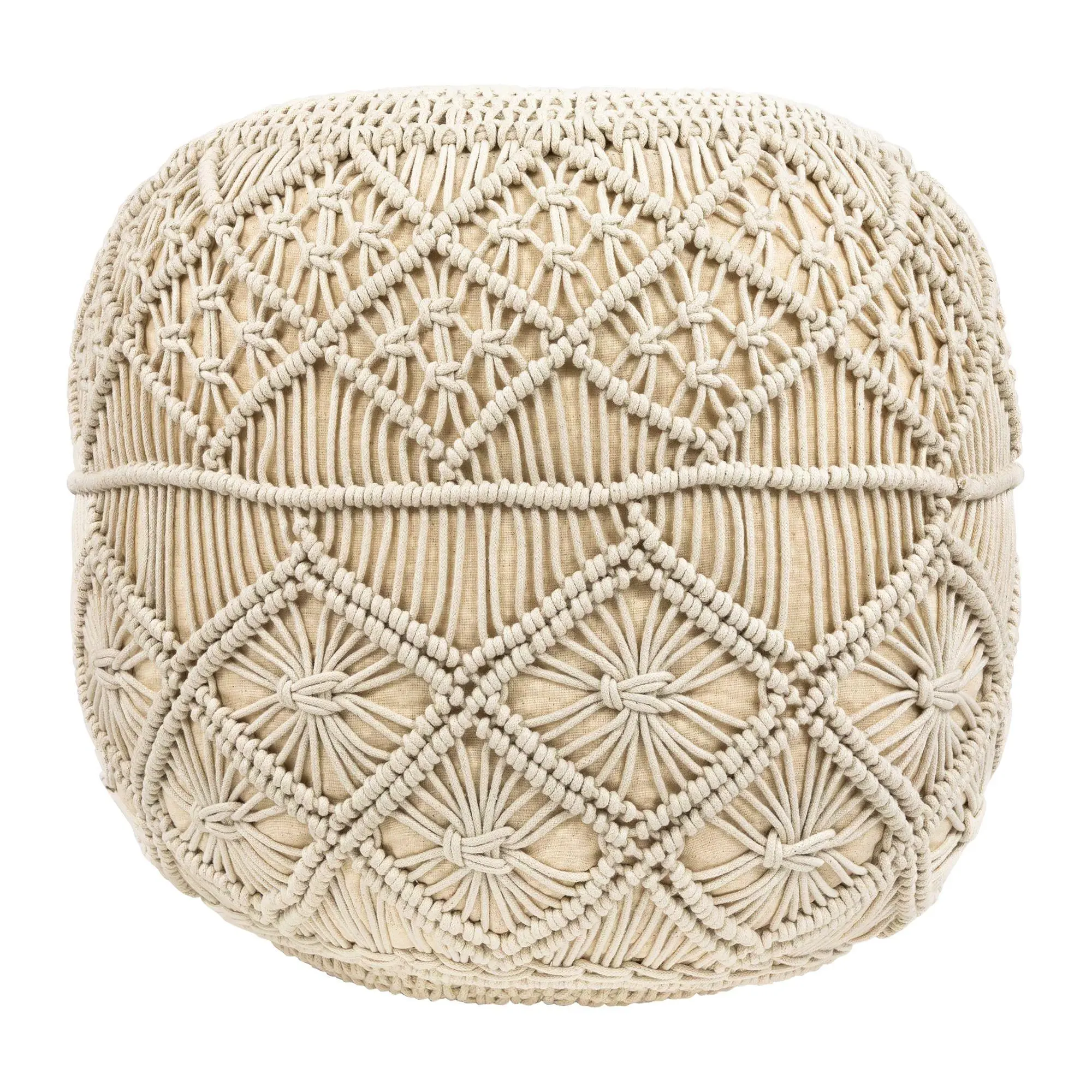 Northlight Crea m Macrame Round Handmade Natur al Cotton Pouf Northlight Crea m Macrame Round Handmade Natur al Cotton Pouf