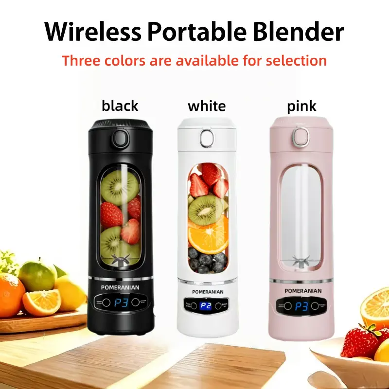 POMERANIAN Portable Juicing Cup/blender, USB Rechargeable Personal Blender, Equipped with 12 Blades, Food Grade ABS Material, Travel Sports Mini Juicer with Additional Handle Cover, 20.29 Ounces Large Capacity