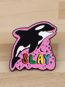"slay" Fierce Shark Enamel Brooch, Fashionable Cartoon Animal Design Badge, Unisex Stylish Clothing Accessory, Perfect Gift for Friends &Colleagues
