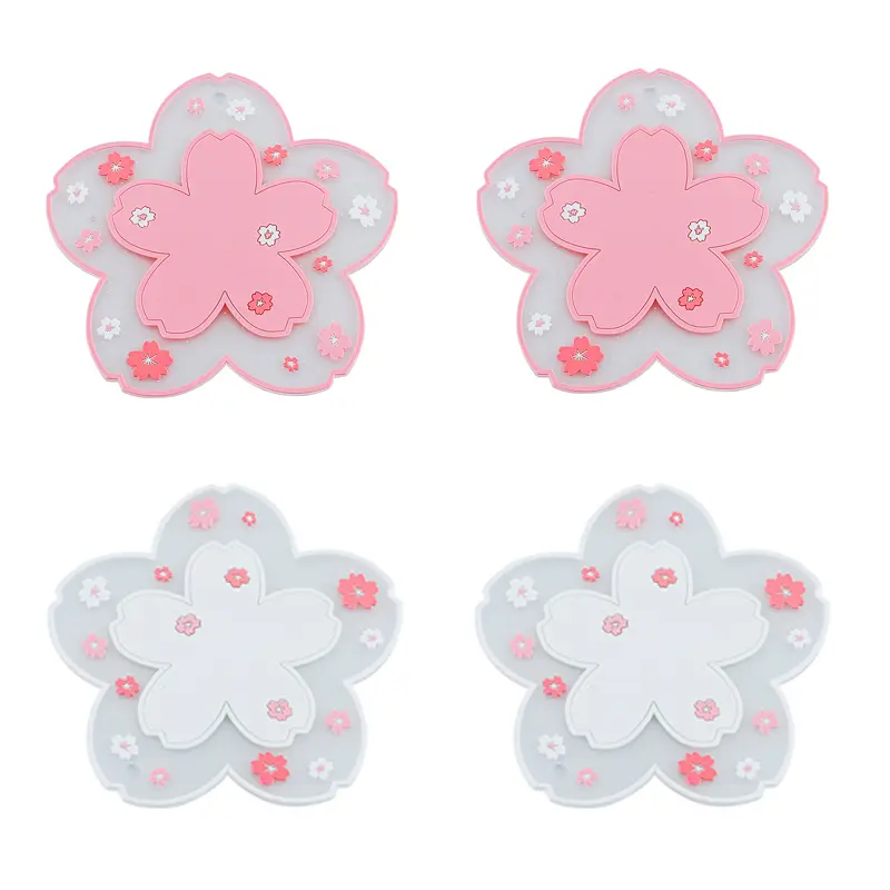 4PCS Cute Pink Cherry Blossom Pattern PVC Tableware Coasters - 4.2in Non-Slip  Drink Coasters for Tea Cups, Bowls, Office Desks - Decorative Tabletop Cushions Ideal for Friends, Coasters For Drinks, Decorative Coaster