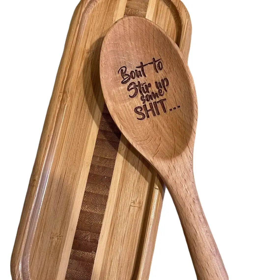 Laser Engraved Wooden Spoon Utensils Cutlery Tableware